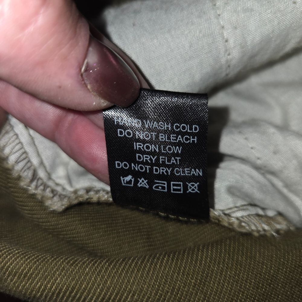 Haute Monde Anthro Denim Olive Green Utility Coveralls Jumpsuit Size Large - Picture 12 of 12